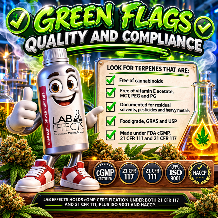 Quality and compliance documentation alongside laboratory terpene production equipment